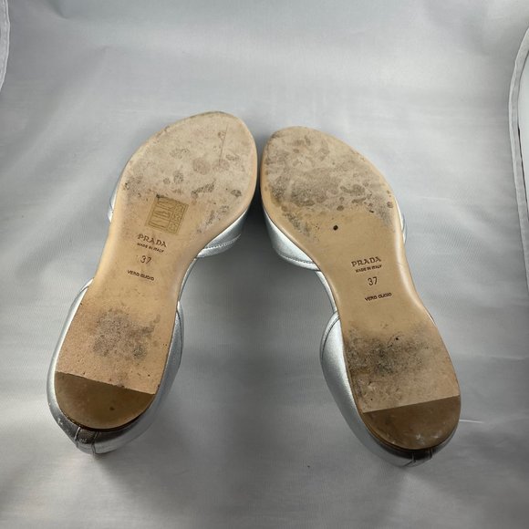 Prada Metallic Silver Flat Sandals EU37 WHAT A STEAL! - Picture 6 of 8